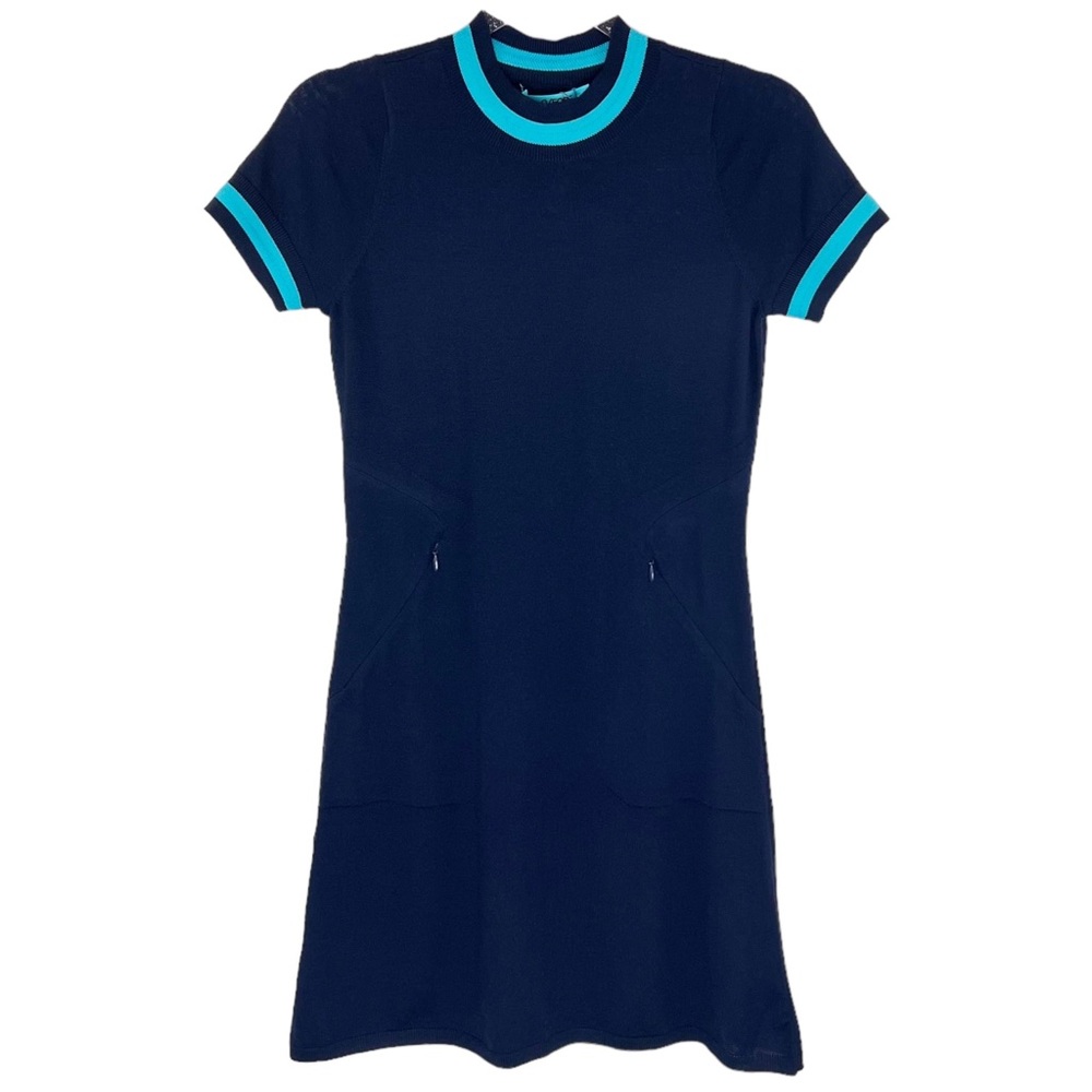 NWT G/Fore Navy Short Sleeve Crew Neck Wool Mini Dress with Pockets Size Small